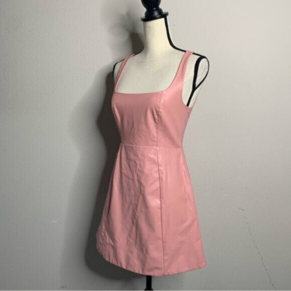 For Love & Lemons Talia Pink Faux Leather Open Back A-Line Mini Dress - Picture 6 of 16